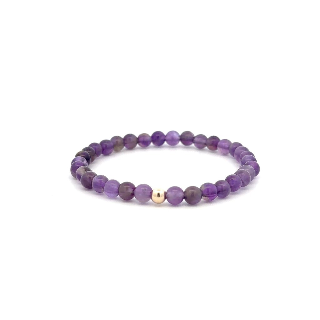 Amethyst Gemstone Beaded Stretch Bracelet With 14k Gold Accent Bead Handmade Nat 49$